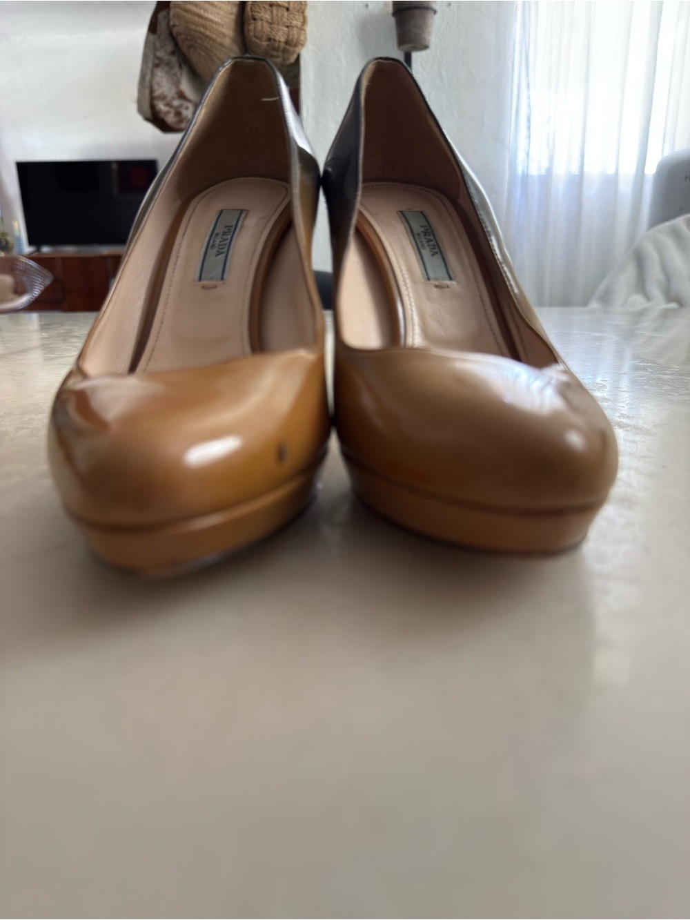 PRADA Milano Ombre Nude Tan Brown Gradient Patent Leather High Heels EU 38 - Picture 4 of 14